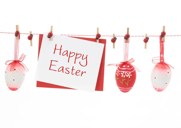 Easter card and eggs hanging on the clothesline — Stock Photo, Image