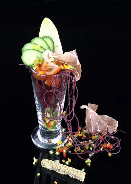 Gourmet salad in glass — Stock Photo, Image