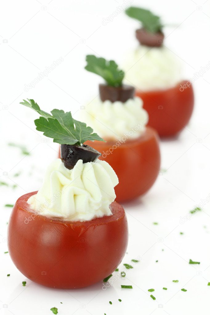 Cherry tomatoes stuffed with cheese cream