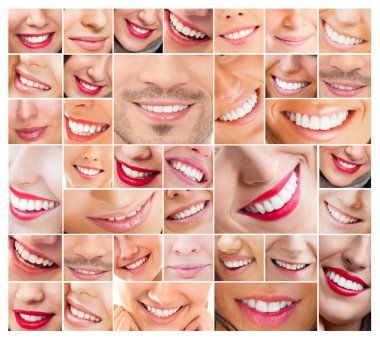 Faces of smiling in set. Healthy teeth. Smile clipart