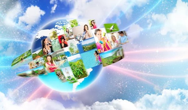 Photo of different are glowing at world map. International communication concept — Stock Photo, Image