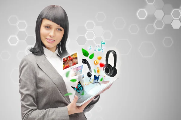 Business woman, tablet computer. — Stock Photo, Image