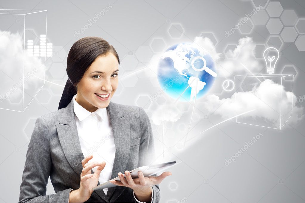 Business woman, tablet computer.