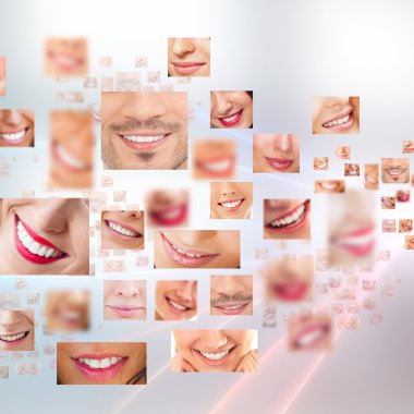 Faces of smiling in set. Healthy teeth. Smile clipart