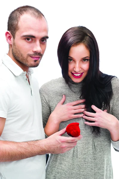 Young man making love proposal to a lady of his choice — Stock Photo, Image