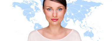 Portrait of young pretty woman looking at camera clipart