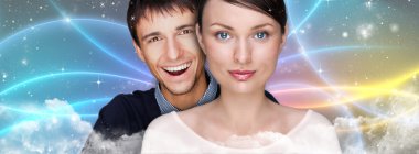 Portrait of beautiful futuristic style couple looking at camera clipart