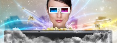 Portrait of young stylish modern woman wearing 3d glasses watchi clipart