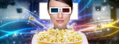 Portrait of young stylish modern woman wearing 3d glasses watchi clipart