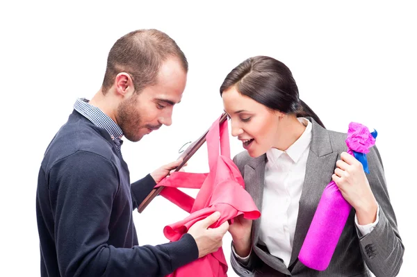 Portrait of adult business man and woman preparing to corporate — Stock Photo, Image