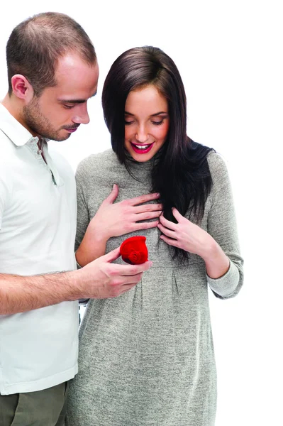 Young man making love proposal to a lady of his choice — Stock Photo, Image