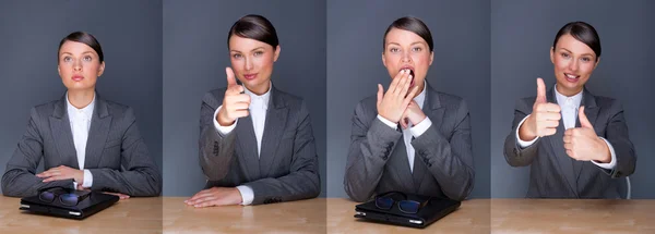 Collage of young employer in different situations during working — Stock Photo, Image