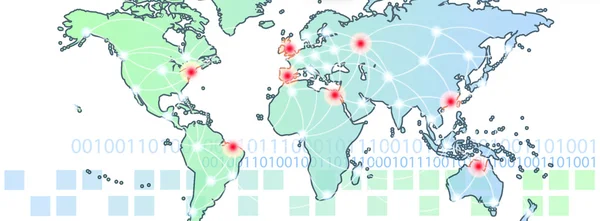 Kaart van de wereld met elkaar verbonden door middel van draden (Fiber Optics) — Stockfoto
