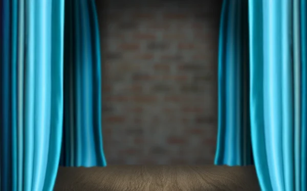 stock image Stage curtain with light and shadow. Cyan color