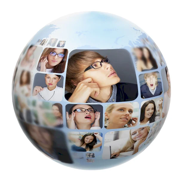 A globe against white background with many different 's fa — Stock Photo, Image