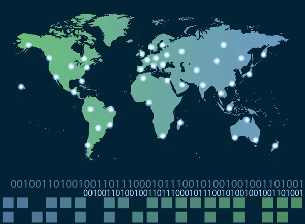 Mappa del mondo con hot point di connessioni rete e server loc — Foto Stock