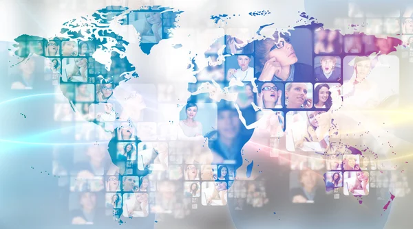 Fotos de negócios estão brilhando no mapa do mundo. Internacional — Fotografia de Stock