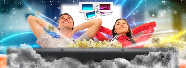 Close up of a cute couple watching movie on their home cinema st — Stock Photo, Image