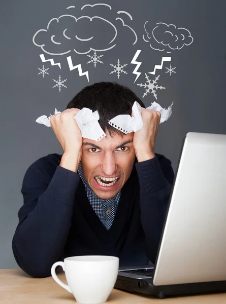 Closeup of a young angry business man having a stress. Headache. — Stock Photo, Image
