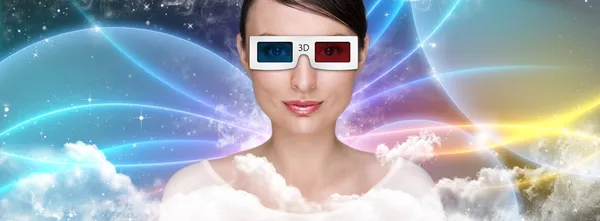 Retrato de mujer moderna con estilo joven que usa gafas 3d watchi — Foto de Stock