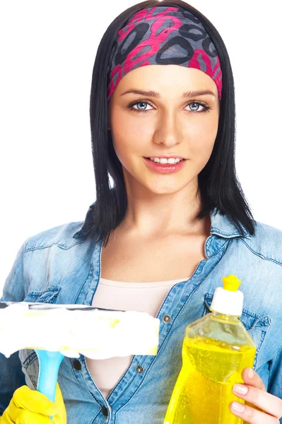 Portret van huisvrouw schoner. geïsoleerd op witte achtergrond. h — Stockfoto