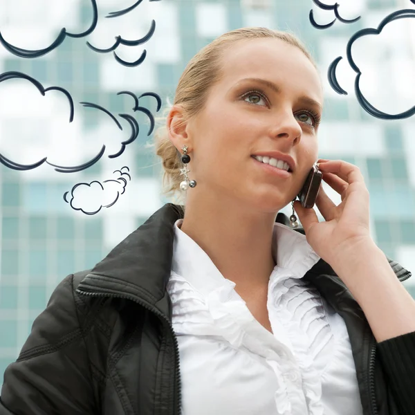 Portrait of pretty beautiful business woman on the phone with a — Stock Photo, Image