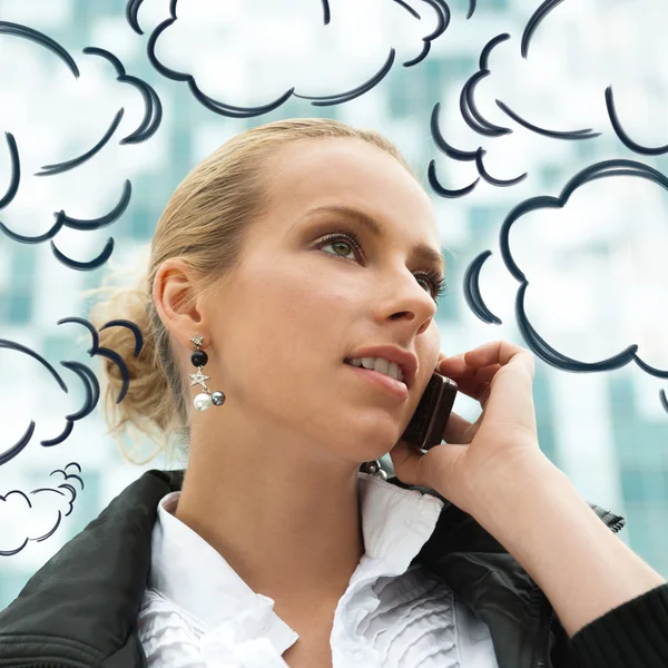 Portrait of pretty beautiful business woman on the phone with a — Stock Photo, Image