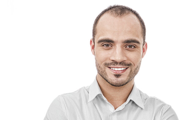 Handsome smiling man. Isolated over white background