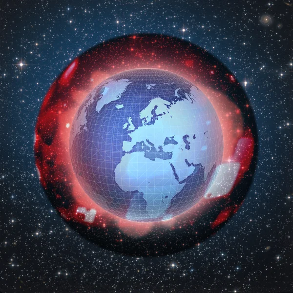 Ilustración gráfica de la Tierra dentro del recubrimiento oscuro. Guerra, contaminación, concepto de peligro — Foto de Stock
