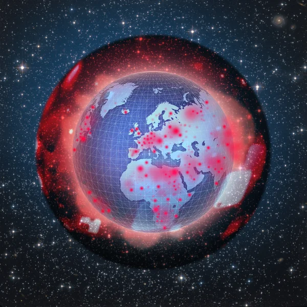 Grafische Darstellung der Erde innerhalb einer dunklen Beschichtung. Krieg, Umweltverschmutzung, Gefahrenkonzept — Stockfoto
