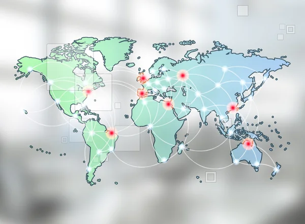 Wereldwijde netwerken symbool van internationale communicatie met een wereld kaart concept — Stockfoto
