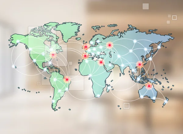 Globale Vernetzung als Symbol internationaler Kommunikation mit einem Weltkartenkonzept — Stockfoto