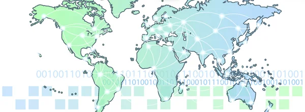 情報のワイヤー (光ファイバー) で相互接続された世界地図 — ストック写真