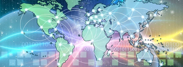 Карта мира, соединенная проводом (волоконной оптикой) информации — стоковое фото