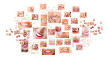Faces of smiling in set. Healthy teeth. Smile clipart