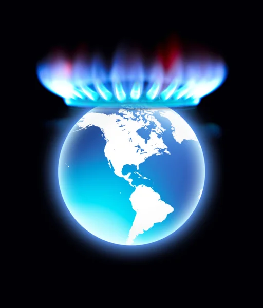Gas Stove flame as crown of Earth planet. — Stock Photo, Image