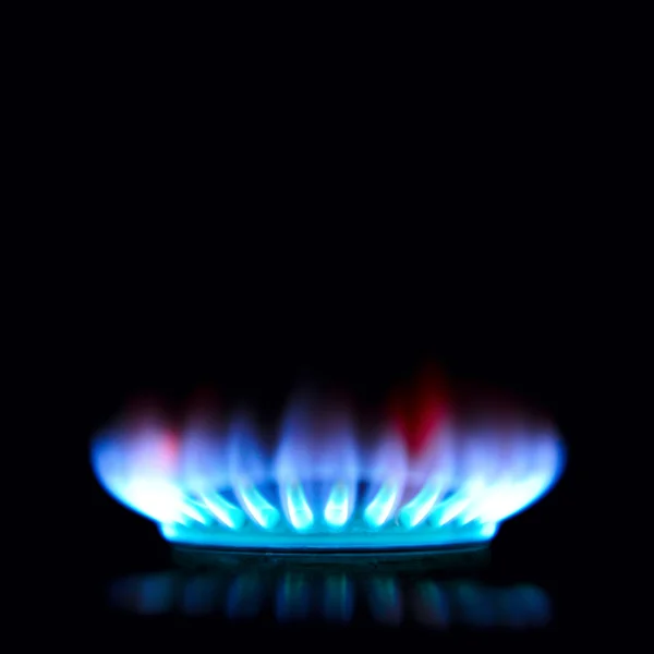 Modré a červené plynový sporák ve tmě — Stock fotografie