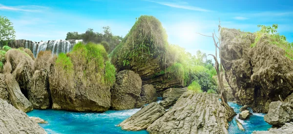 Beautiful panoramic landscape view of wild forest and waterfall, Dalat, Vietnam — Stock Photo, Image