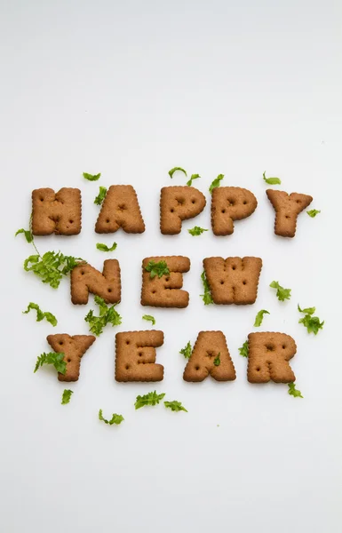 Happy New Year Biscuits And Leaves II — Stock Photo, Image
