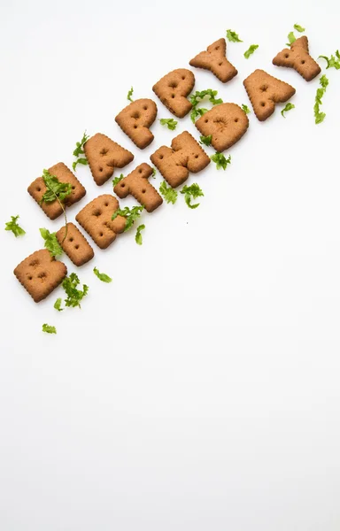 Buon compleanno da biscotti e foglie III — Foto Stock