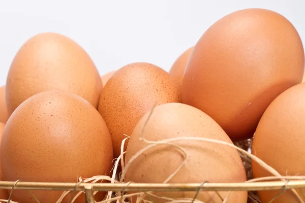 Hnědá vejce v kovový košík detail — Stock fotografie