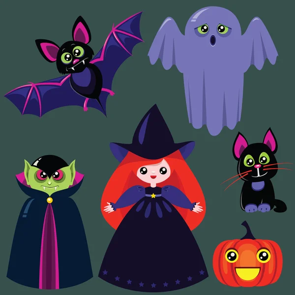 Divertido conjunto de dibujos animados halloween — Vector de stock