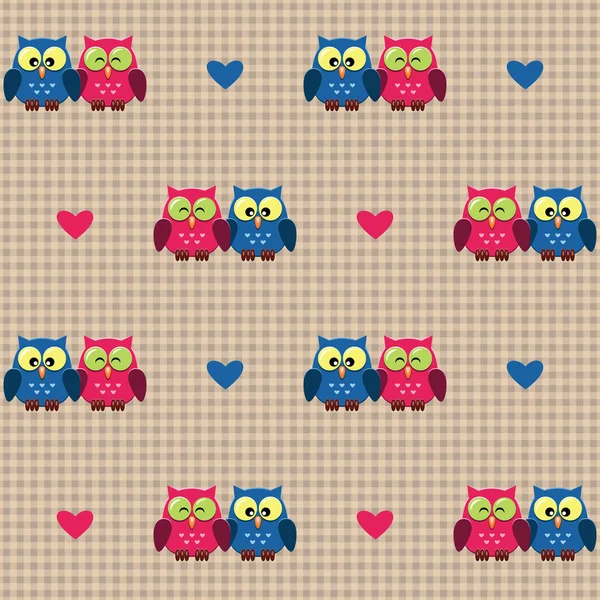 Checked pattern with love owls — Stock Vector