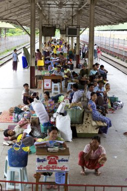 Yangon, Myanmar Train Station Passengers clipart