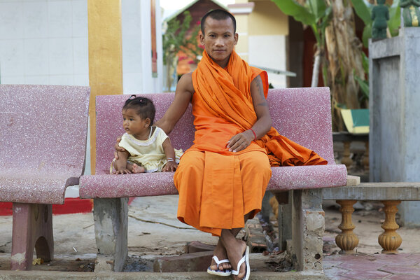 Cambodia Monk with Baby