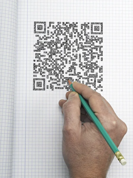 Pluma y código QR en papel gráfico —  Fotos de Stock