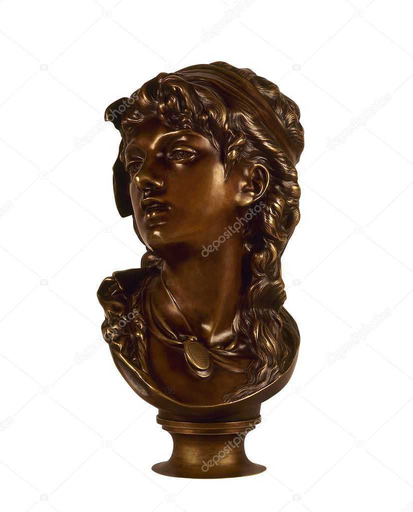 Classic bronze bust of women isolated on white