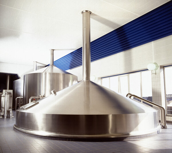 Brewery workshop with stainless fermentation vats