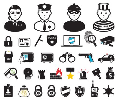 Crime world symbols, set clipart