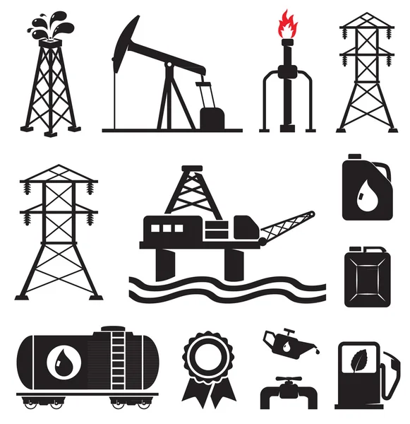 Símbolos de petróleo, gas y electricidad — Archivo Imágenes Vectoriales